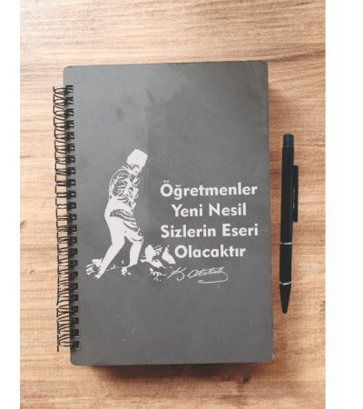 24 KASIM ÖĞRETMENLER GÜNÜ ÖZEL AHŞAP KAPAKLI DEFTER KALEM  SETİ