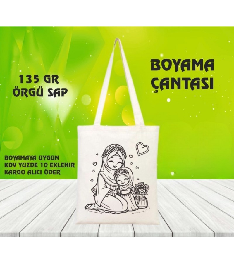 Anneye en özel hediye boyama bez çanta Anneye en özel hediye boyama bez çanta