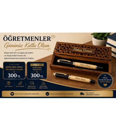 Öğretmenler günü hediyesi ahşap kutulu kalem