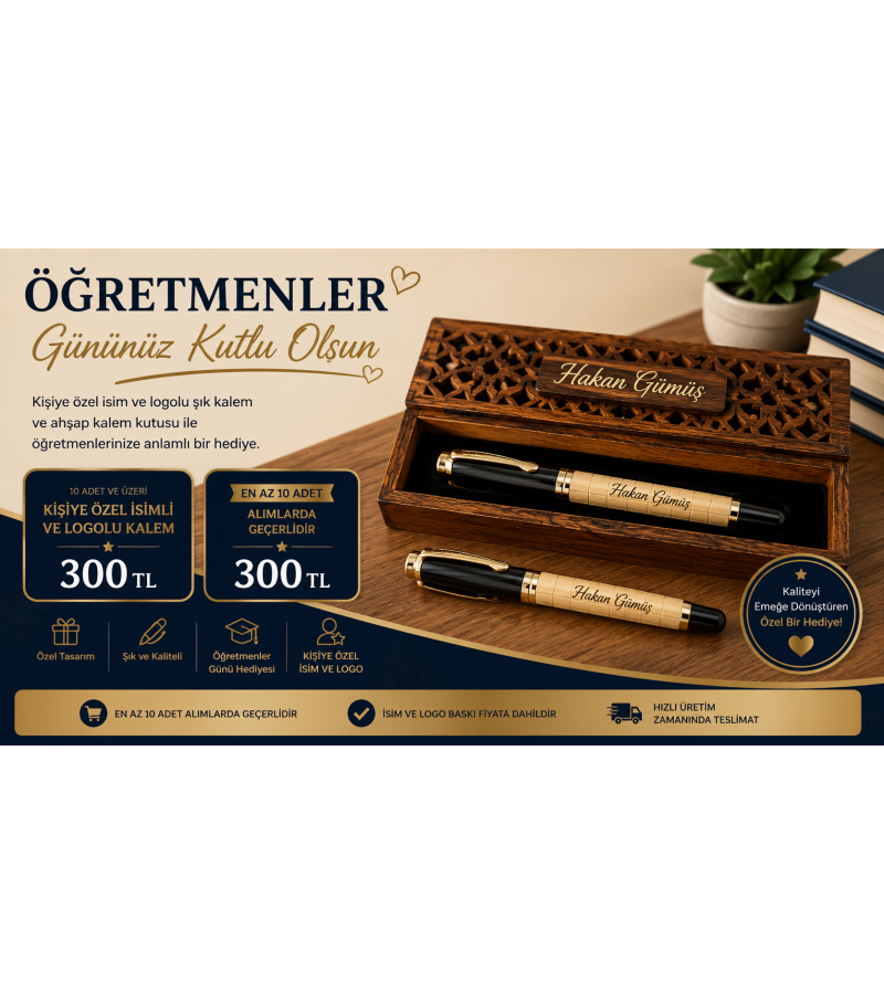 Öğretmenler günü hediyesi ahşap kutulu kalem Öğretmenler günü hediyesi ahşap kutulu kalem