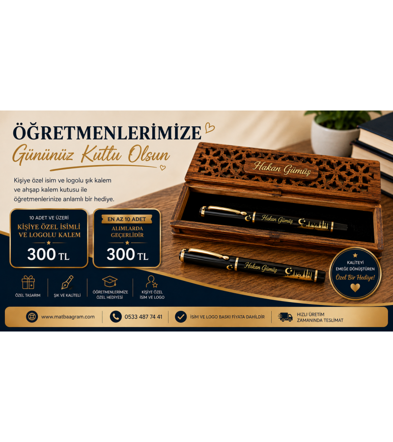 öğretmene hediye kalem seti kutulu isme özel