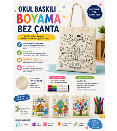 Okul Hediyeleri - boyama bez çanta