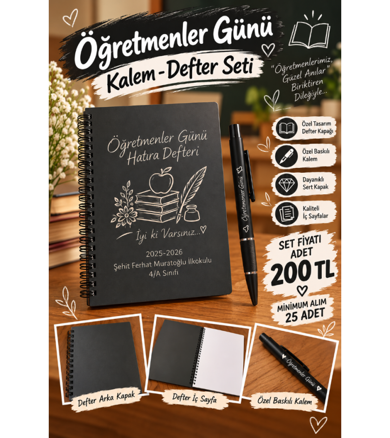 ÖĞRETMENLER GÜNÜ AHŞAP DEFTER KALEM SETİ
