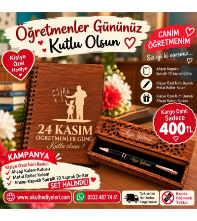 ÖĞRETMENLER GÜNÜ AHŞAP KALEM DEFTER SETİ 2
