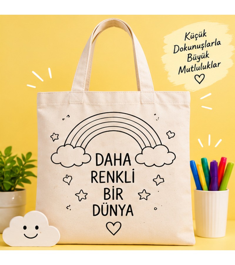 Gökkuşağı baskılı boyanabilir ham bez çanta Gökkuşağı baskılı boyanabilir ham bez çanta