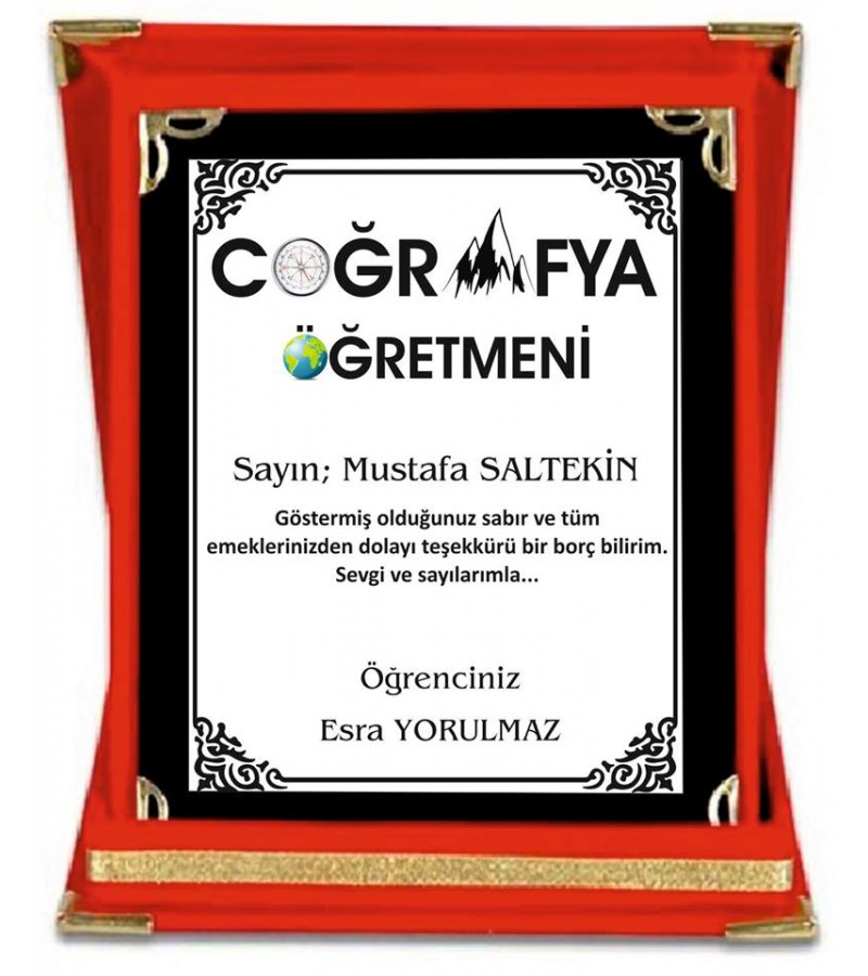 Coğrafya Öğretmenine Hediye Plaket